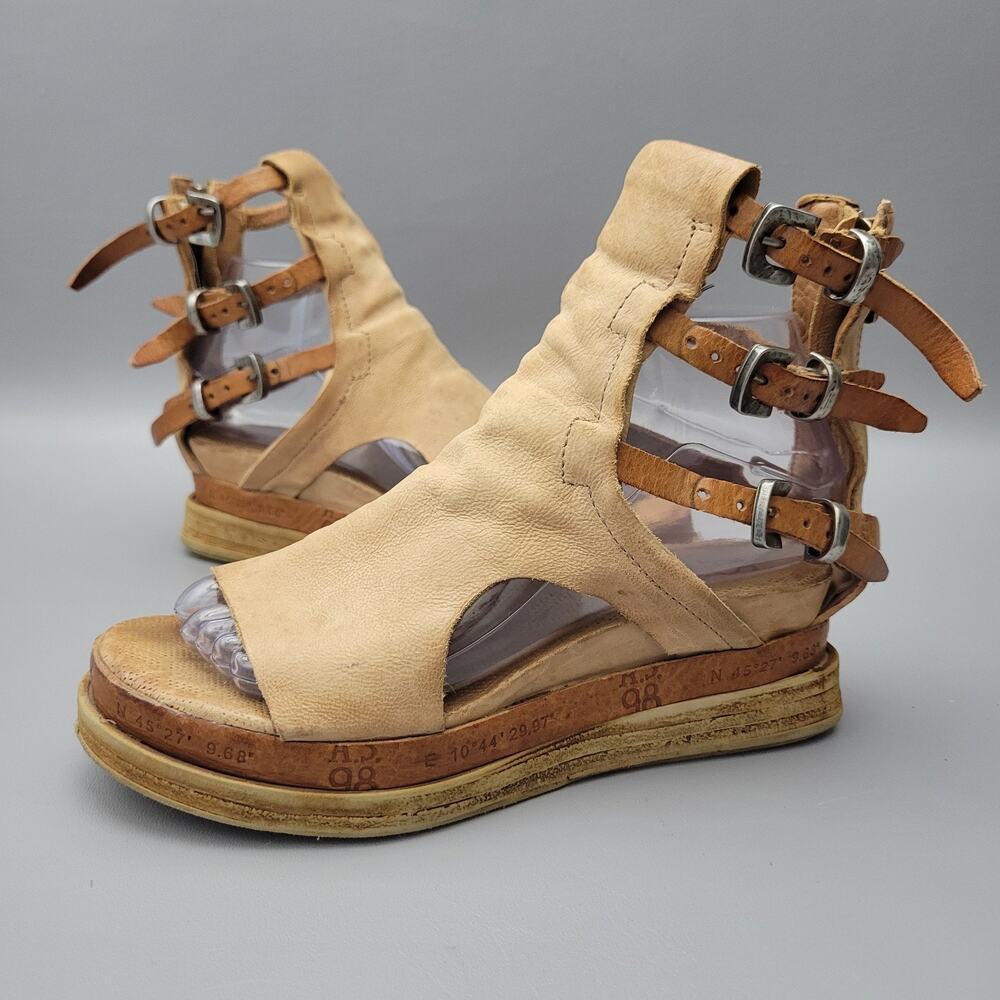 A.S.98 Airstep Leather Gladiator Wedge Sandals Boho Buckle Zip 36 /7- 7.5 US